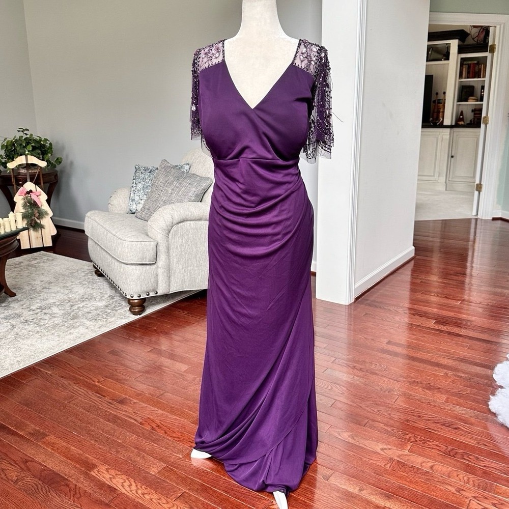 Vintage XSCAPE Purple Beaded Embellished Feminine Gown Dress Size 22W
